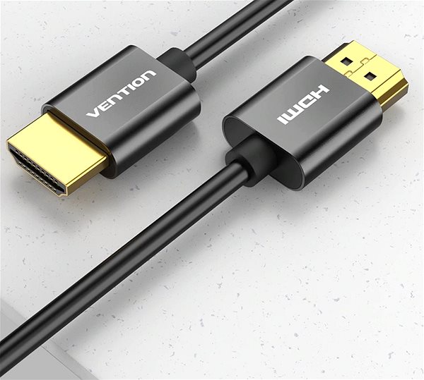 Video kábel Vention Ultra Thin HDMI 2.0 Cable 1 M Black Metal Type Bočný pohľad