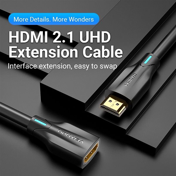 Video Cable Vention HDMI 2.1 8K Extension Cable, 0.5m, Black Features/technology