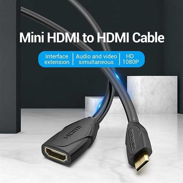 Videokábel Vention Mini HDMI (M) to HDMI (F) Extension Cable / Adapter 1M Black Jellemzők/technológia