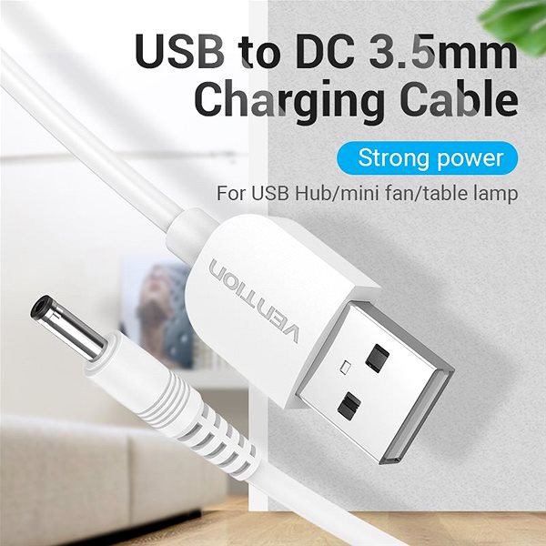 Tápkábel Vention USB to DC 3,5mm Charging Cable White 0,5m ...