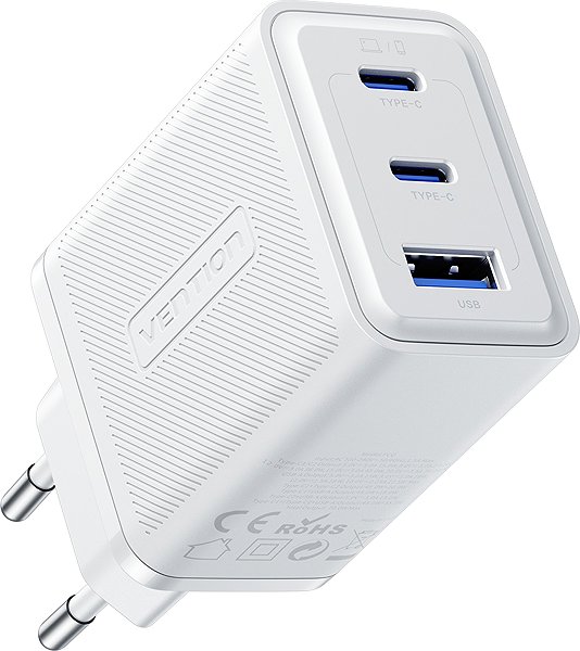 Netzladegerät Vention 3-Port USB (C + C + A) SiC Charger (70W/70W/22,5W) EU-Plug White ...