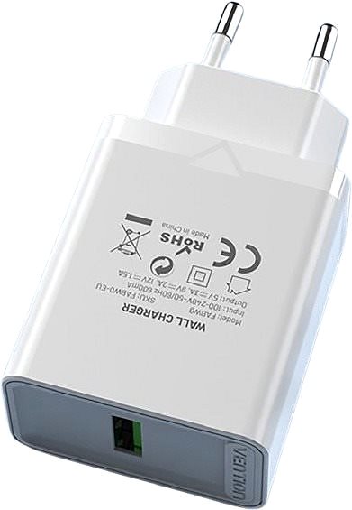 Netzladegerät Vention 1-port USB Wall Quick Charger (18W) White Seitlicher Anblick