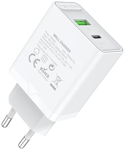 AC Adapter Vention 2-Port USB (A+C) Wall Charger (18W + 20W PD) White ...