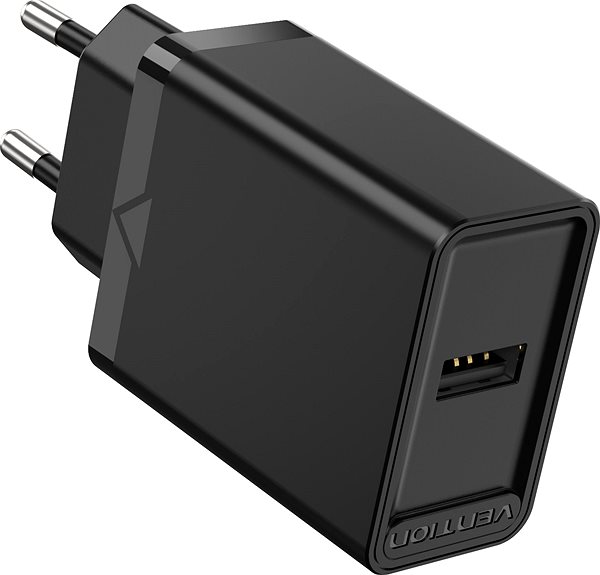 AC Adapter Vention 1-port USB Wall Charger (12W) Black Lateral view
