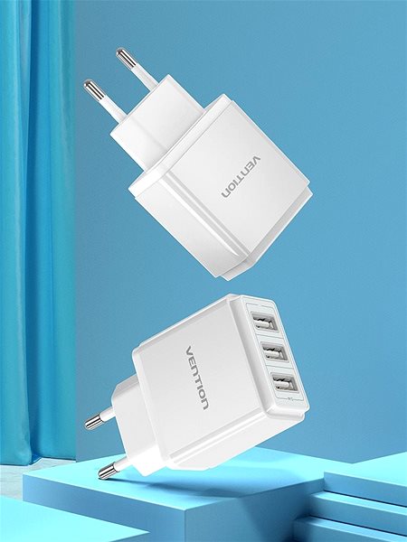 AC Adapter Vention Smart 3-Port USB Wall Charger 17W (3x 2.4A) White Lifestyle