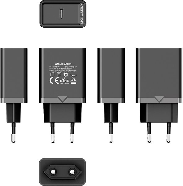 AC Adapter Vention 1-port USB-C Wall Charger (20W) Black Features/technology