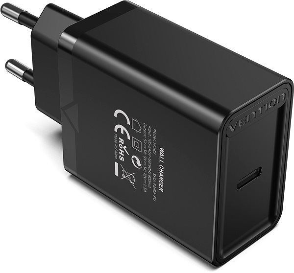 Netzladegerät Vention 1-port USB-C Wall Charger (30W) Black Seitlicher Anblick