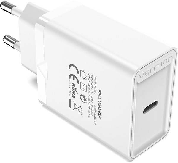 AC Adapter Vention 1-port USB-C Wall Charger (30W) White Lateral view