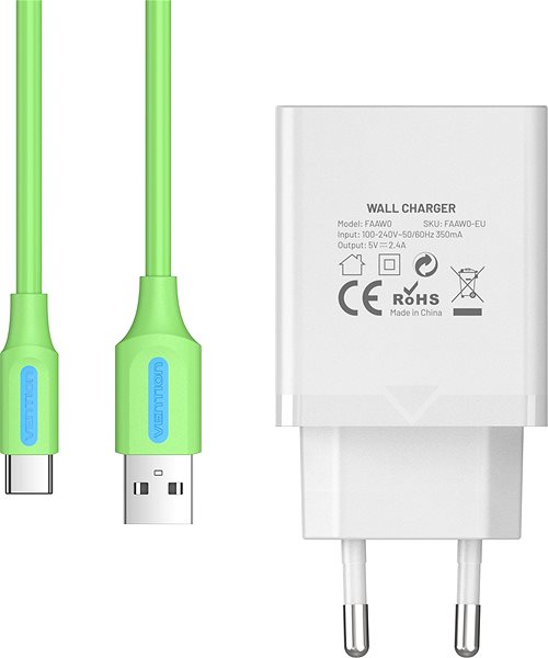 Netzladegerät Vention & Alza Charging Kit (12W + USB-C Cable 1m) Collaboration Type Screen