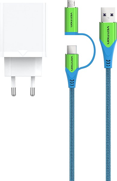 Netzladegerät Vention & Alza Charging Kit (18W + 2in1 USB-C/micro USB Cable 1m) Collaboration Type Screen