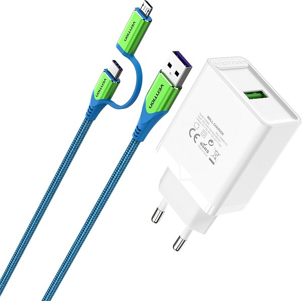 AC Adapter Vention & Alza Charging Kit (18W + 2in1 USB-C/micro USB Cable 1m) Collaboration Type Lateral view