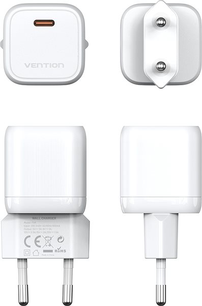 Netzladegerät Vention 1-port Stylish USB-C GaN Charger (30W) White ...