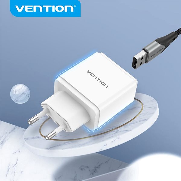 AC Adapter Vention Dual Quick 3.0 USB-A Wall Charger (18W + 18W) White Features/technology