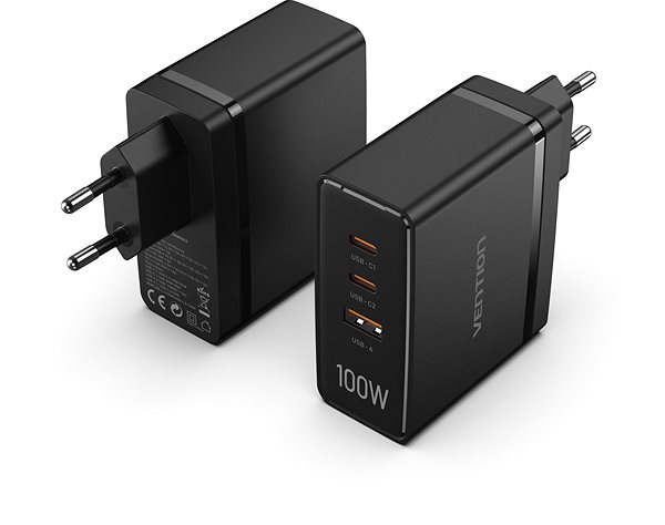 AC Adapter Vention Ultra 3-Port USB (C+C+A) GaN Charger (100W/100W/30W) Black ...