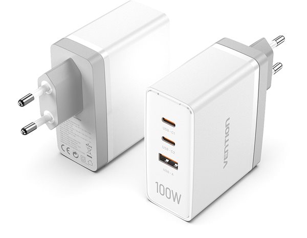 AC Adapter Vention Ultra 3-Port USB (C+C+A) GaN Charger (100W/100W/30W) White ...