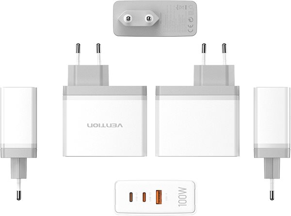 AC Adapter Vention Ultra 3-Port USB (C+C+A) GaN Charger (100W/100W/30W) White ...
