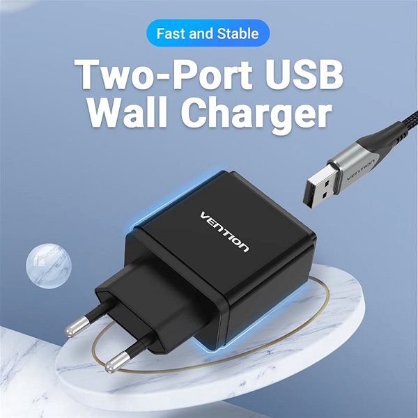 Netzladegerät Vention Dual Quick 3.0 USB-A Wall Charger (18W + 18W) Schwarz Mermale/Technologie