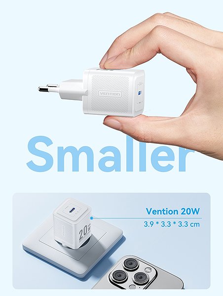 Wall Charger Vention 1-Port USB-C GaN Charger (20W) EU-Plug White ...