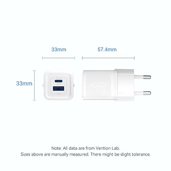 Netzladegerät Vention 2-Port USB (C + A) GaN Charger (30W/30W) EU-Plug White ...