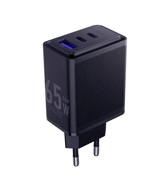 Töltő adapter Vention 3-Port USB (C + C + A) GaN Charger (65W/65W/30W) EU-Plug Black ...