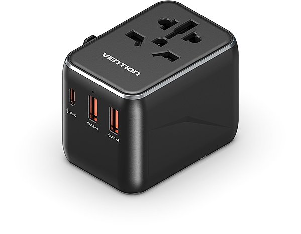 AC Adapter Vention 3-Port USB (C+A+A) Universal Travel Adapter (20W/18W/18W) Black ...