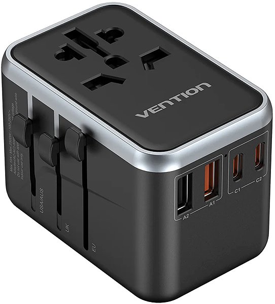 AC Adapter Vention 4-Port USB (C+C+A+A) GaN Universal Travel Adapter (65W/65W/60W/5W) Black ...