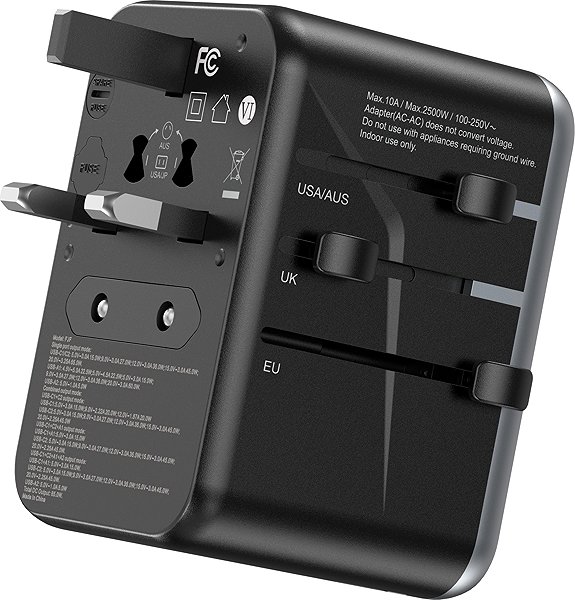 AC Adapter Vention 4-Port USB (C+C+A+A) GaN Universal Travel Adapter (65W/65W/60W/5W) Black ...