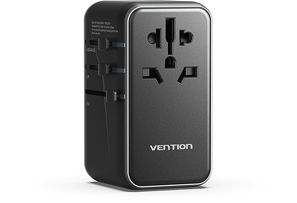 AC Adapter Vention 4-Port USB (C+C+C+A) GaN Universal Travel Adapter (100W/100W/20W/18W) Black ...