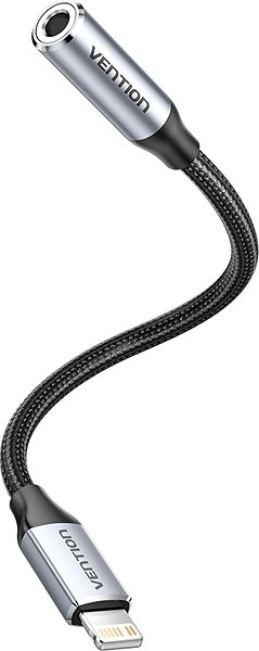 Adapter Vention Cotton Braided Lightning Male to 3.5MM Earphone JackAda pter 0.1M Gray Aluminum Alloy Type ...
