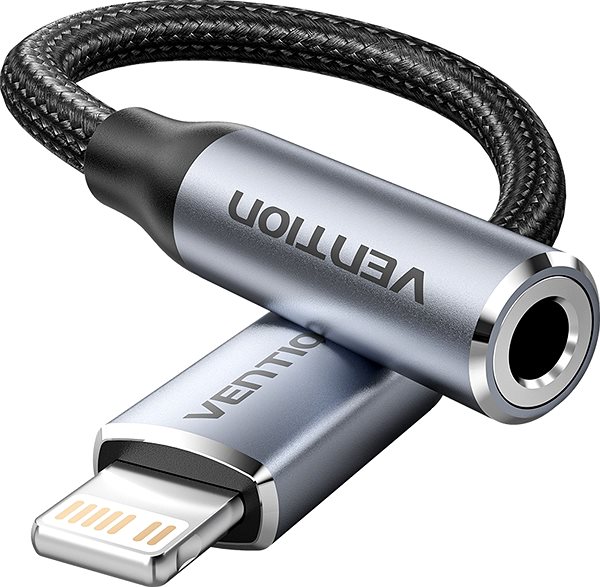 Adapter Vention Cotton Braided Lightning Male to 3.5MM Earphone JackAda pter 0.1M Gray Aluminum Alloy Type ...