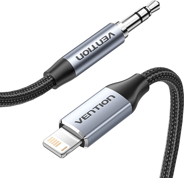 Adapter Vention Cotton Braided Lightning Male to 3.5MM Male Cable 1M Gray AlloyType Aluminum ...