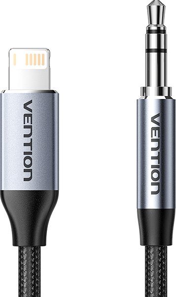 Adapter Vention Cotton Braided Lightning Male to 3.5MM Male Cable 1M Gray AlloyType Aluminum ...
