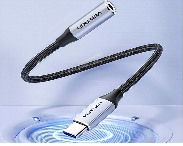Adapter Vention USB-C Male to 3.5MM Earphone Jack with DAC Adapter 0.1M Gray Aluminum Alloy Type ...