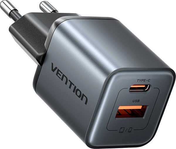 AC Adapter Vention 2-Port USB (C+A) GaN Charger (30W/18W) EU-Plug Gray ...