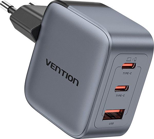 AC Adapter Vention 3-Port USB (C+C+A) GaN Charger (70W/70W/22.5W) EU-Plug Gray ...