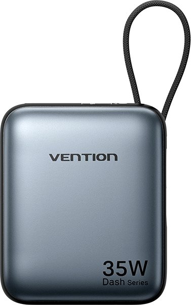 Power Bank Vention 10000mAh Mini Power Bank (USB-C + USB-C) with Built-in USB-C Cable 35W Gray ...