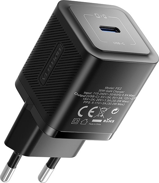 Wall Charger Vention 1-Port USB-C GaN Charger (30W) EU-Plug Black ...