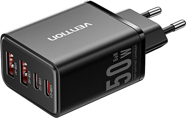 Wall Charger Vention 4-Port USB (C+C+A+A) GaN Charger (30W/20W/18W/18W) EU-Plug Black ...