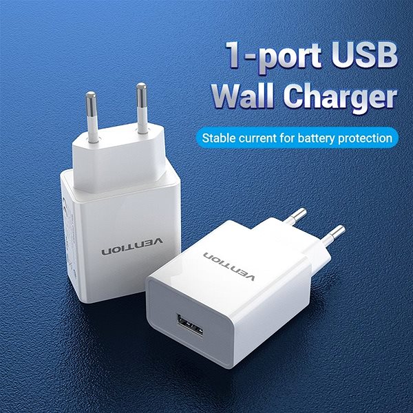 AC Adapter Vention USB Wall Charger 12W White Screen