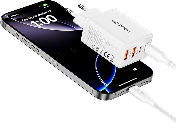 Wall Charger Vention 4-Port USB (C+C+A+A) GaN Charger (30W/20W/18W/18W) EU-Plug White ...
