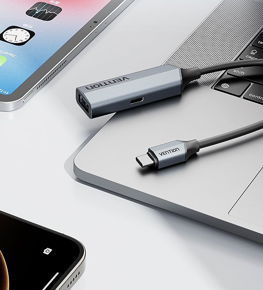 Adapter Vention USB-C Male to USB-A Female/PD Power Supply Adapter 0.15M Gray Aluminum Alloy Type ...