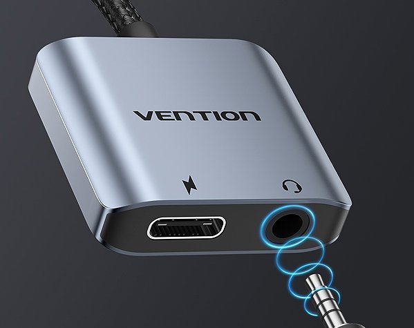 Adapter Vention Cotton Braided USB-C Male to 3.5mm Female Audio Digital Signal Converter PD 60W 0.1M Gray ...