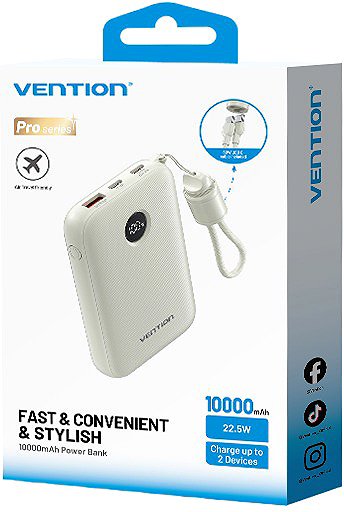 Power Bank Vention 10000mAh Power Bank (USB-C + USB-C/USB-C/USB-A) 22.5W Beige ...