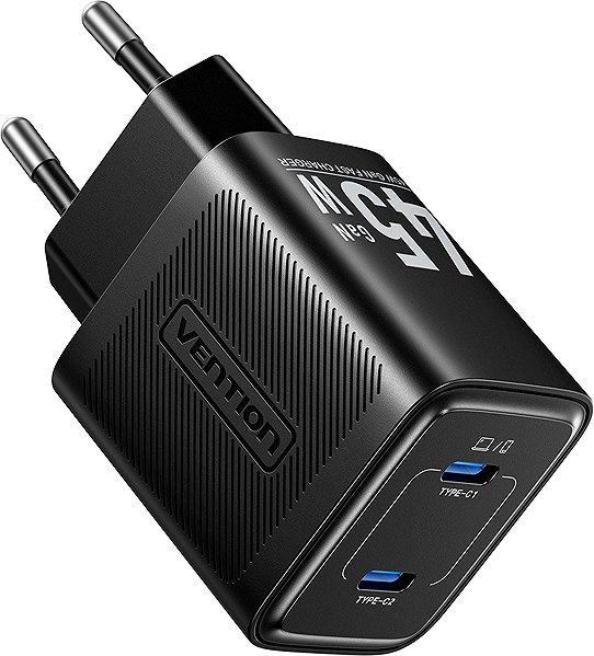 Wall Charger Vention 2-Port USB (C+C) GaN Charger (45W/45W) EU-Plug Black ...