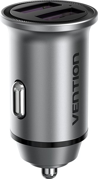 Auto-Ladegerät Vention Two-Port USB A+A (30W/30W) Car Charger Gray Mini Style Aluminium Alloy Type Seitlicher Anblick