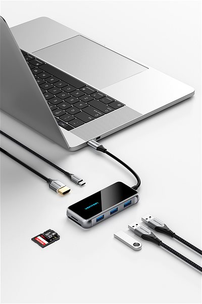Port-Replikator Vention USB-C zu HDMI / 3x USB 3.0 / SD / TF / PD Docking Station 0.15M Grau Gespiegelte Oberfläche ...