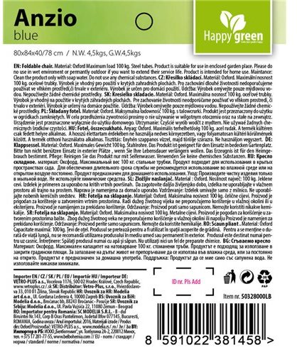 Garden Chair HAPPY GREEN ANZIO Folding Chair, Light Blue ...