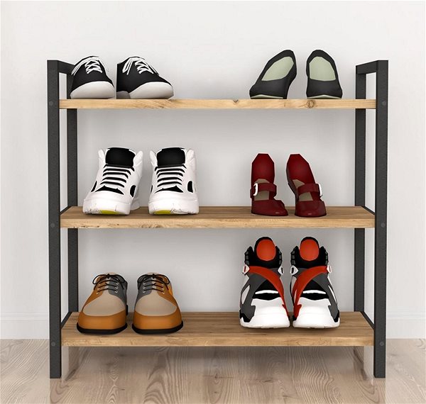 Shoe Rack VerdeDesign NAMUR 3 SR shoe rack, pine / black ...
