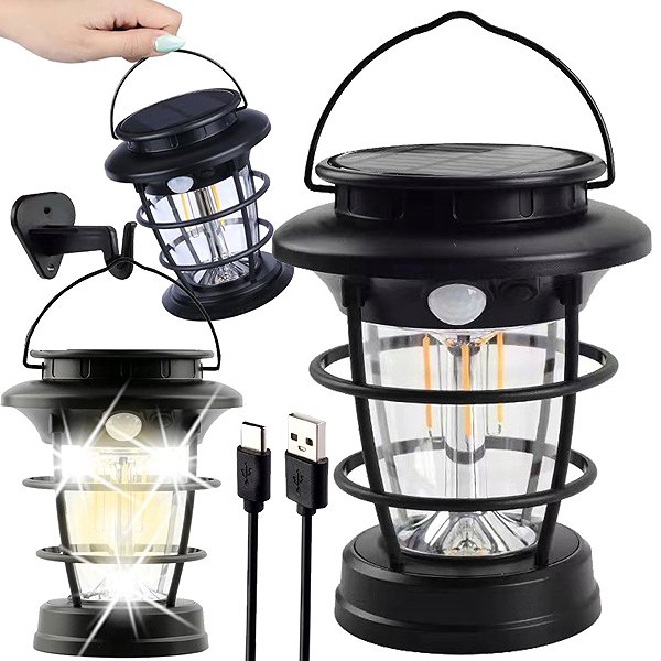 Garden lighting Verk 12376 Solar LED lamp with motion sensor and USB charging 2in1, black .