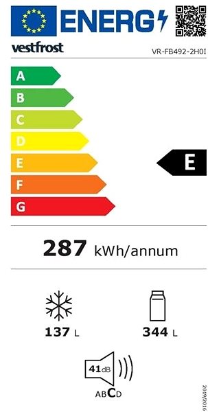 Refrigerator VESTFROST VR-FB492-2H0I Energy label